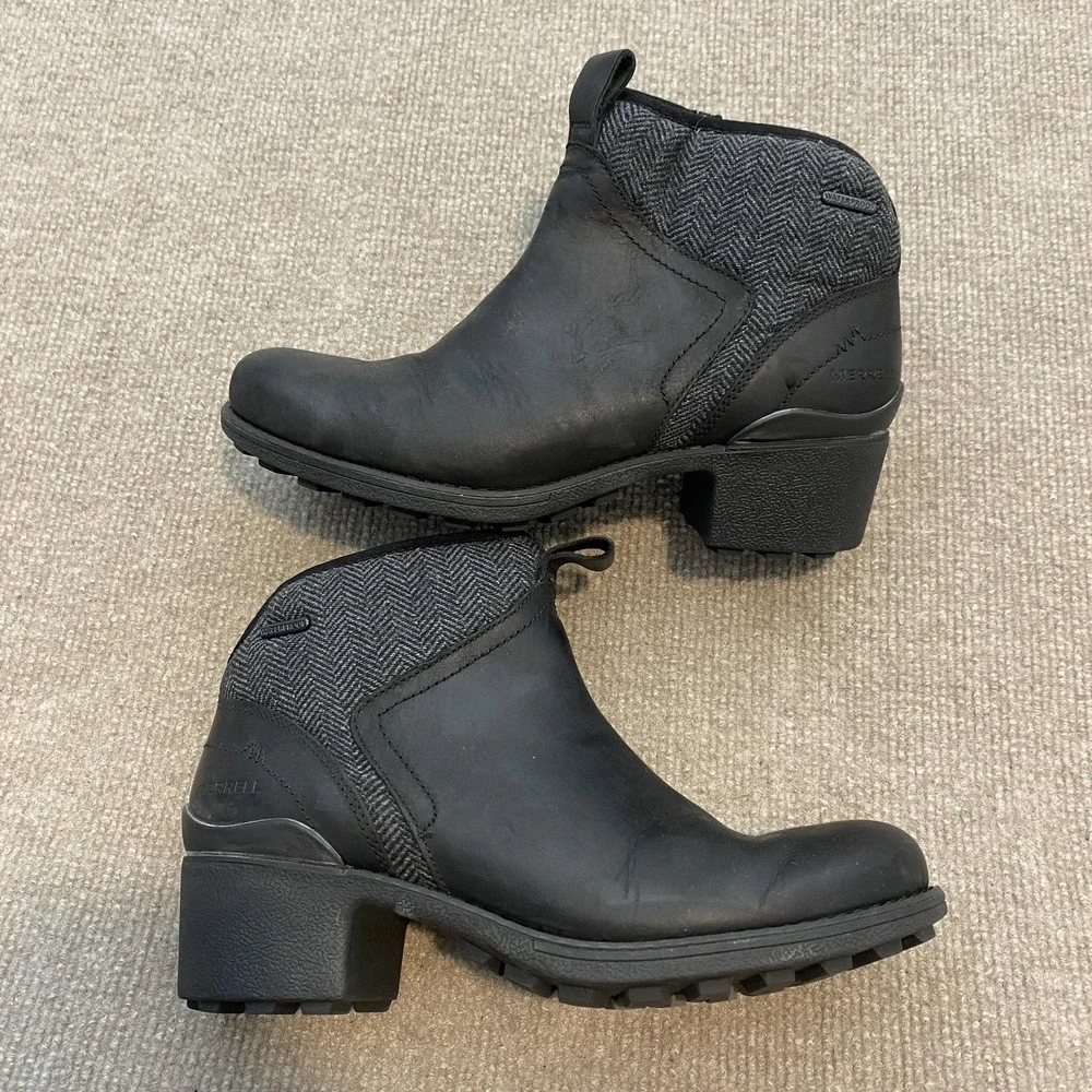 Merrell Booties Womens Size 8 Black Wool Blend Ankle Zip Lug‎ Sole J000886